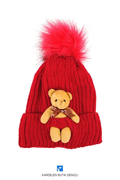 Kardelen Butik Denizli Teddy Bear PompomBeanie for Children (Ages 7-12)