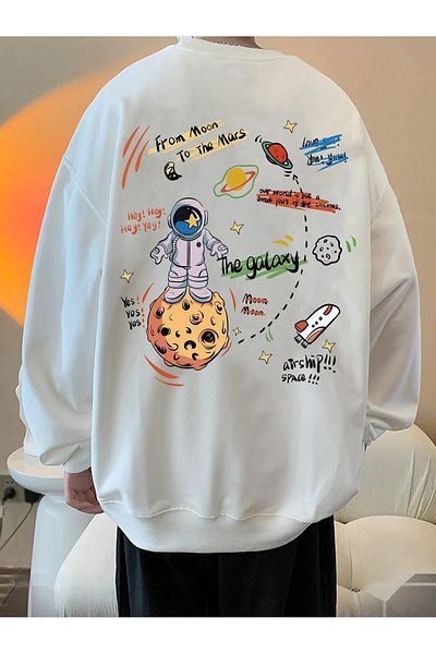 PALPİTO Φούτερ Unisex White Space Space με στάμπα oversize