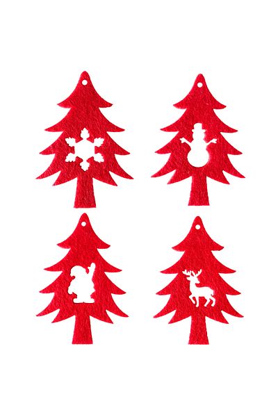 garaccu Patterned Christmas Pine Tree Ornaments 4 Pieces, Felt Christmas Ornaments Red