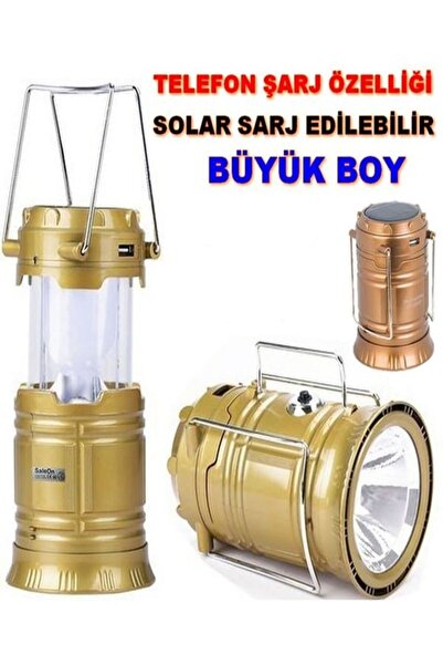 mrtbilisim Şarjlı Kamp Fener 24 Cm Büyük Boy Fener Asılabilir Fener Kamp Lambası Şarjlı Güneş Enerjili Fener