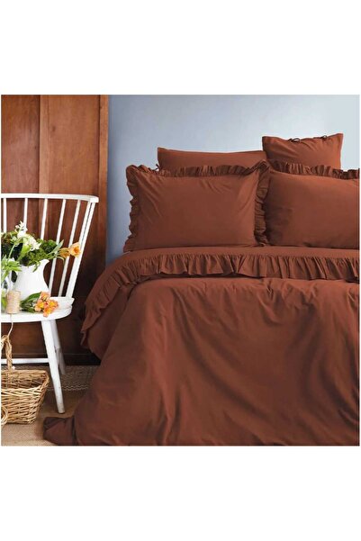 İssimo Home Frıll Kiremit Yıkanmış %100 Pamuk Poplin Çift Kişilik Nevresim Ta...