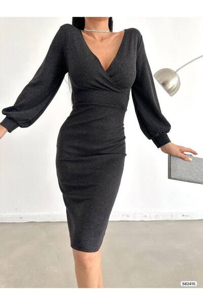 twomeey Rochie de damă cu guler dublu din material ecrin