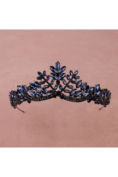 Hayalperest boncuk Women's Henna Wedding Crown Crystal Stone Bridal Crown Princess Crown Bachelorette Party Crown Navy Blue