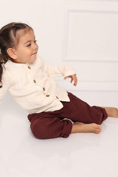 Cuckoo Cotton 4 Layer Muslin Fabric Children's Trousers - Claret Red