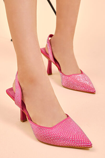 Tonny Black Pantofi cu toc cu vârf ascuțit brodat cu piatră, fucsia, seria Gecce