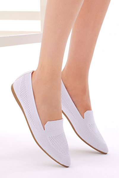 Tonny Black Γυναικείες λευκές άνετες πλεκτές μπαλαρίνες