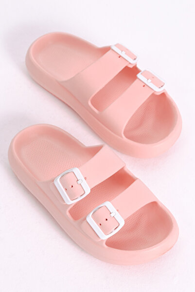 Tonny Black Women's Salmon Comfortable Buckle High Sole Eva Slippers