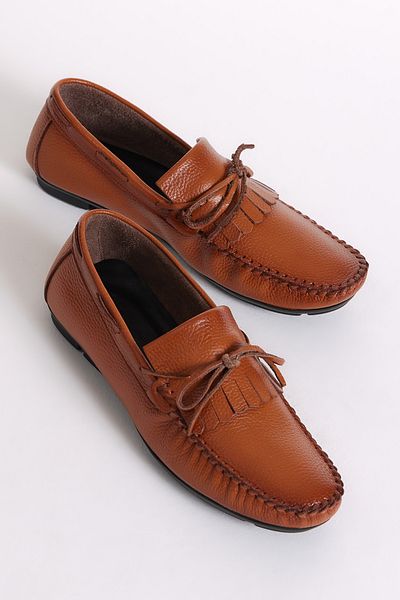 Tonny Black Men's Brown Bow and Tassel Detailed Genuine Leather Loafer