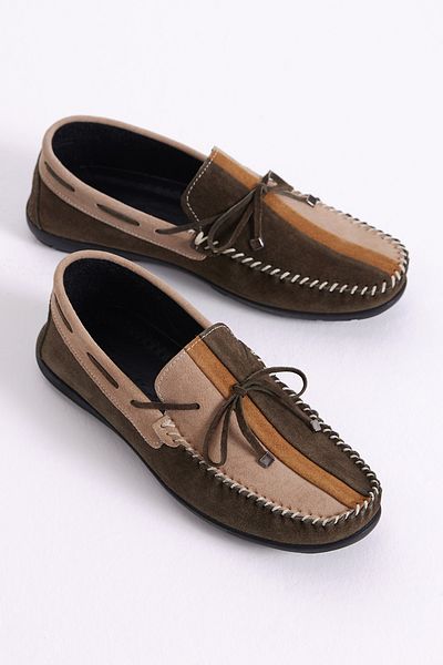 Tonny Black Men's Khaki Colored Genuine Leather Loafer with Bow on the Front