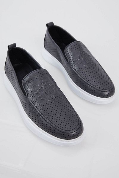 Tonny Black Men's Gray Printed Comfortable Fit Genuine Leather Loafer
