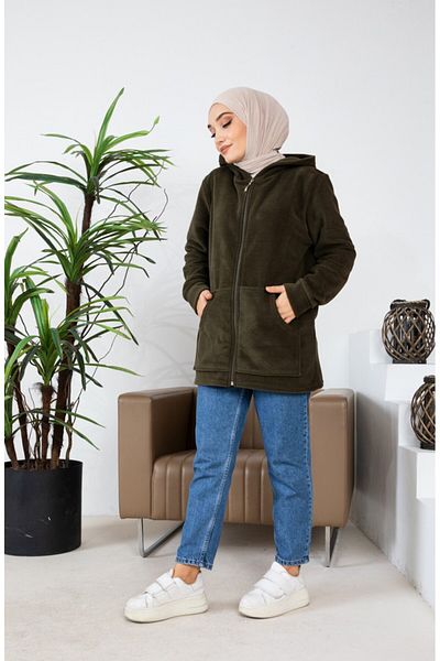 Kardelen Butik Ümraniye Polar Swet Khaki Hooded Coat