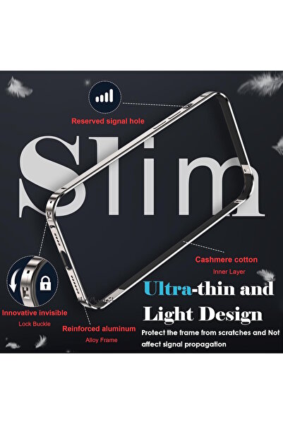 m.tk moveteck İphone 15 Pro Kılıf Tam Kamera Korumalı Metal Çerceveli Kilitli Bumper Kapak Mat Buzlu Titanyum