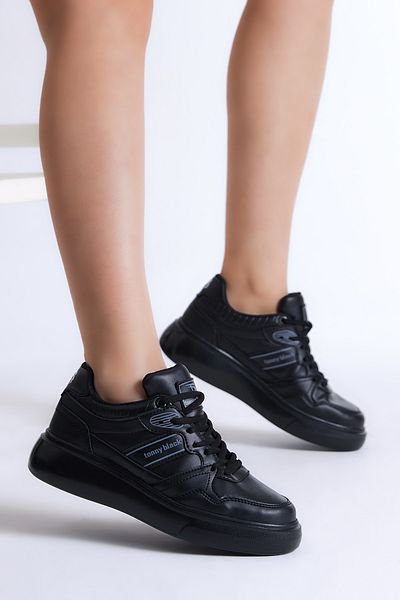 Tonny Black Damen-Sneaker zum Schnüren in Schwarz, Weiß und Schwarz mit Poly-Sohle und seitlichen Streifen