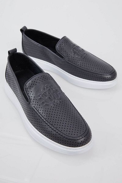 Tonny Black Men's Gray Printed Comfortable Fit Genuine Leather Loafer