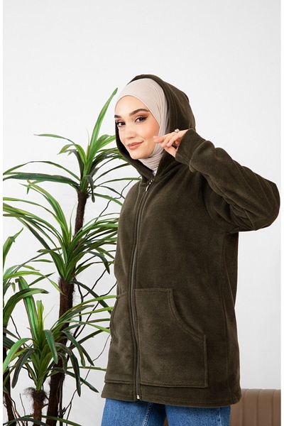Kardelen Butik Ümraniye Polar Swet Khaki Hooded Coat