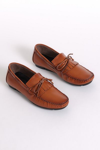 Tonny Black Men's Brown Bow and Tassel Detailed Genuine Leather Loafer