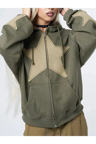 Gofeel Harajuku Street Star Patterned Oversize Kangaroo Tech Cardigan - Gf