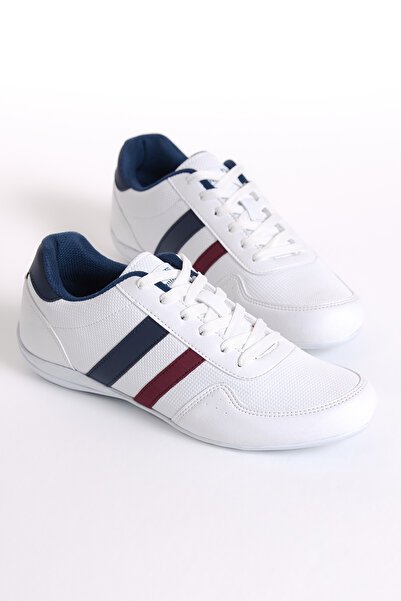 Tonny Black حذاء رياضي برباط وشريط جانبي من الجلد باللون الأبيض للرجال