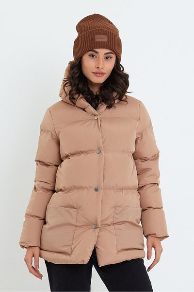 Tonny Black Women's Mink Monica Regular Cut Long Front Button Filled Waterproof Fabric Hooded Coat Tbg094