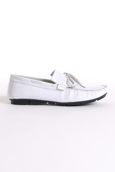 Tonny Black Men's White Bow and Tassel Detailed Genuine Leather Loafer
