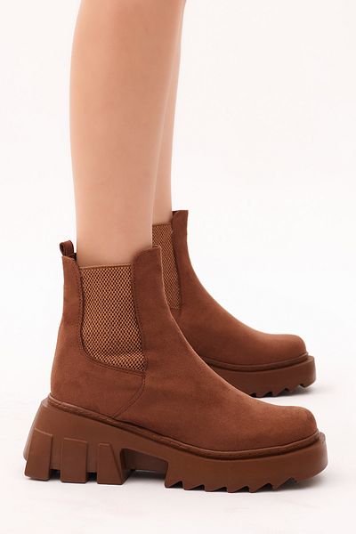 Tonny Black Women's Tan Suede Elastic Comfortable Mold Boots
