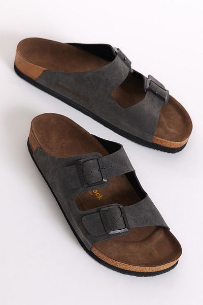 Tonny Black Παντόφλες Nubuck με διπλή πόρπη με διπλή σόλα με καπνιστή Unisex