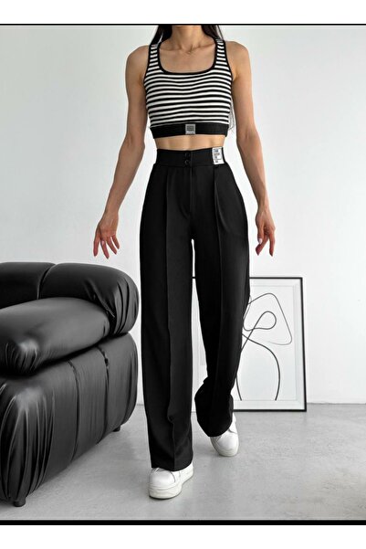 RECEP AYDIN Παντελόνι Palazzo με ριγέ φερμουάρ