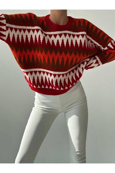 Bisou Πολύχρωμο πουλόβερ με μοτίβο Zigzag Crew Neck