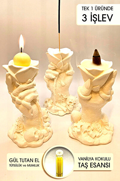 Genel Markalar Dekoratif Hediyelik Gül Tutan El Model Mumluk, Çubuk Ve Şelale...