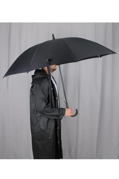 Kemer Dünyası Baston Saplı Büyük Protokol Boy Fiber Telli Kaliteli Siyah Şemsiye