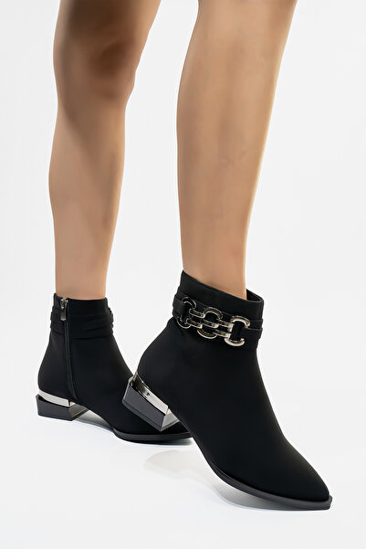 Shupe Kadın Siyah Süet Zincirli Topuklu Bot