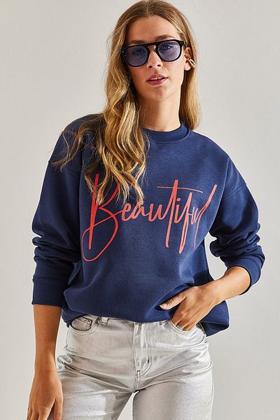 Bianco Lucci Women's Printed Three Thread Raised Sweatshirt