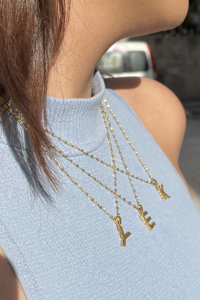 MÜCEVHER SARAYI 22 Ayar Altın C Harfi Işıltılı Kolye Ucu