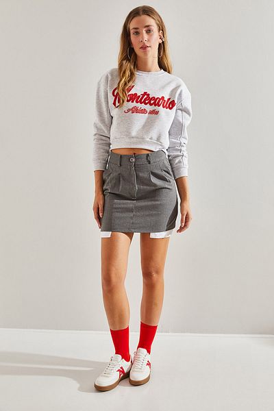 Bianco Lucci Bedrucktes Crop-Sweatshirt mit drei Fäden für Damen