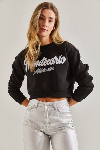 Bianco Lucci Γυναικείο φούτερ με στάμπα Crop με τρεις κλωστές
