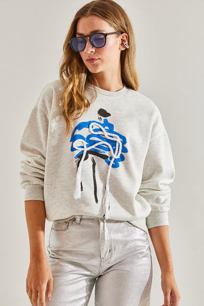 Bianco Lucci Women's Paint Patterned Oversize Three Thread Raised Sweatshirt