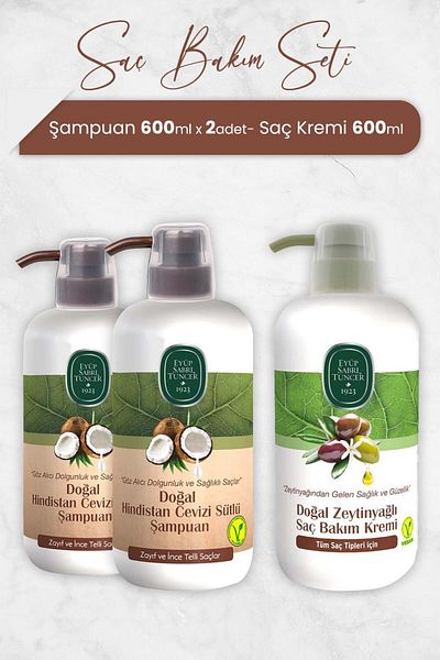 Eyüp Sabri Tuncer 600 ml Coconut Shampoo - X 2 Pieces and Conditioner