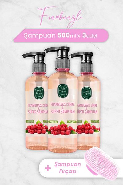 Eyüp Sabri Tuncer Raspberry Vinegar and Super Shampoo - 500ml x 3 Pcs and Shampoo Brush