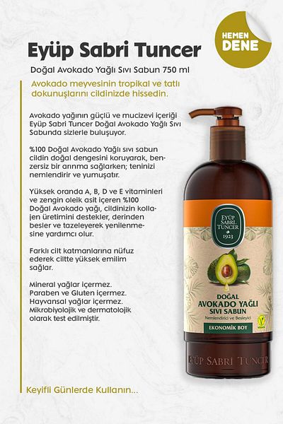 Eyüp Sabri Tuncer Natural Avocado Oil Liquid Soap 750 ml