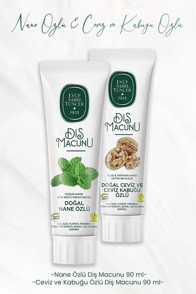 Eyüp Sabri Tuncer Toothpaste with Mint Extract 90 ml and Walnut and Shell Extract 90 ml