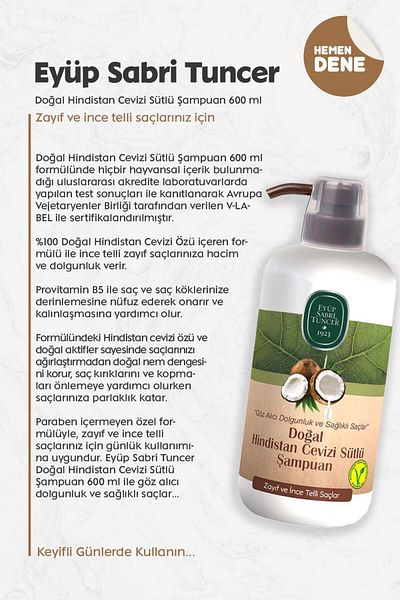 Eyüp Sabri Tuncer EYÜP SABRI 600 Ml Natural Coconut Milk Shampoo