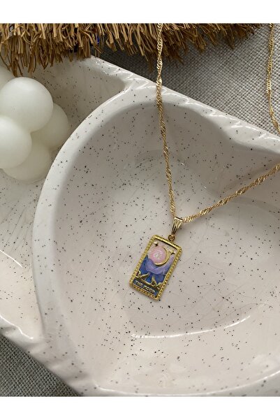 Fiamoss Kadın Altın Kaplama The Moon Tarot Kartı Plaka Kolye