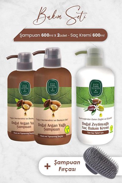 Eyüp Sabri Tuncer Argan Shampoo 600ml - X 2 Pieces, Conditioner and Shampoo Brush