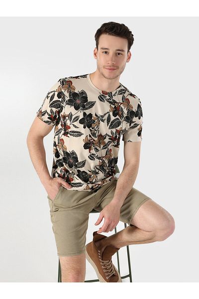 Colin's Tricou cu mânecă scurtă pentru bărbați, bej, cu croiala normală - imprimat