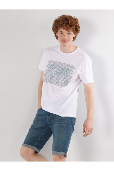 Colin's Tricou cu mânecă scurtă cu imprimeu alb cu gât crew pentru bărbați - Regular Fit
