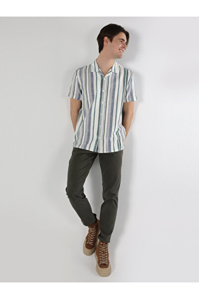 Colin's Регулярний крій, смугаста зелена чоловіча сорочка з короткими рукавами