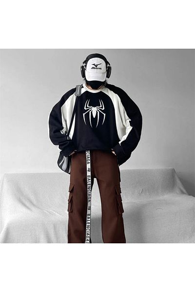 Touz Φούτερ LAGOM MODA Y2K Streetwear Spider Printed Μαύρο Unisex Oversize φούτερ