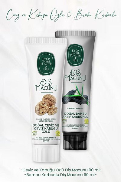 Eyüp Sabri Tuncer Toothpaste Walnut and Shell Extract 90 ml and Bamboo Carbon 90 ml