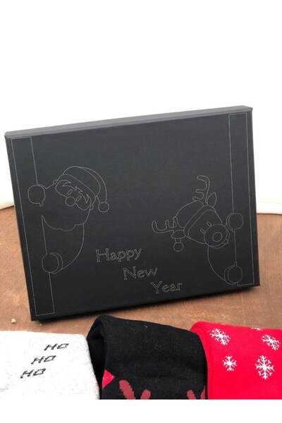 Masalsı Concept New Year's Special Designed 4 pieces of cotton socks and 2 pieces of custom Christmas patterned metal box candles