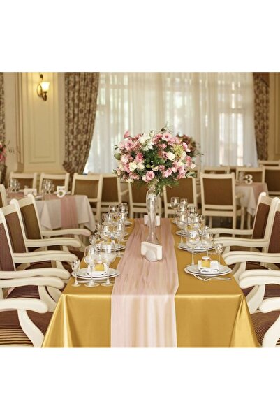 MER HOME Față de masă din satin de culoare aurie